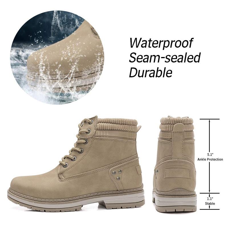 Athlefit Women's Work Waterproof Hiking Combat Boots Lace up Low Heel Booties Ankle Boots boots  women winter boots