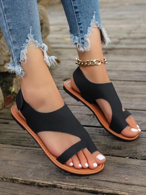 Comfort Plain Color Velcro Flat Sandals, Casual Toe Thong Walking Shoes, Summer Sandals, New Trend All-match Slingback Shoes for Daily Wear, Footwear for Girl