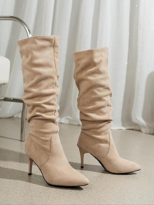 Women's Solid Color Stiletto Heeled Boots, Fashionable Pointed Toe Slouchy Boots for Fall & Winter, Women's Boots for Daily Wear Winter Boots