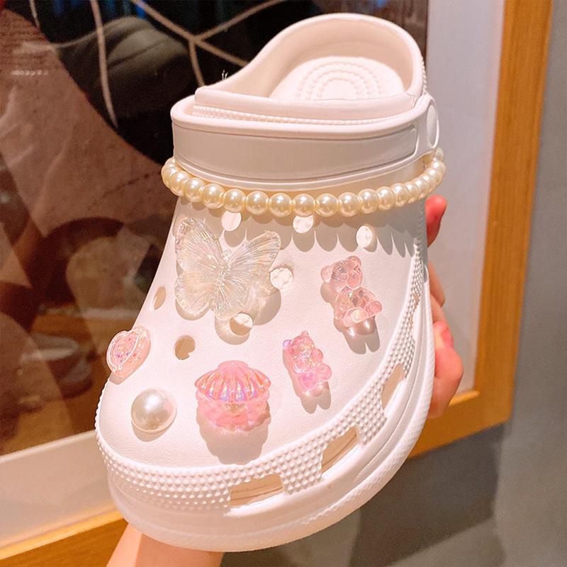 Cute Cartoon Bear & Butterfly Shaped Comfort Footwear Crocs Charms, 14pcs set Fashionable Shoes DIY Decoration Accessories