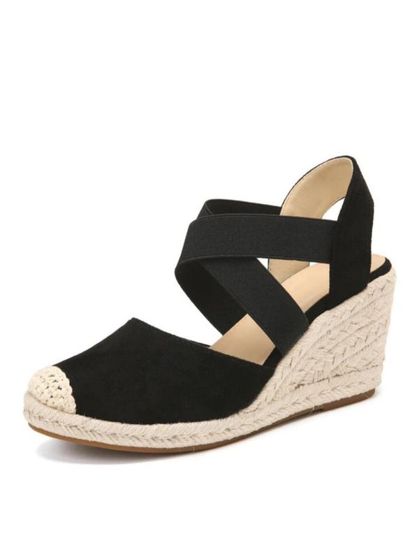 Fashionable Colorblock Criss Cross Strap Espadrille Wedges, Casual Comfortable Wedges for Beach Vacation, Stylish All-match Wedges for Women