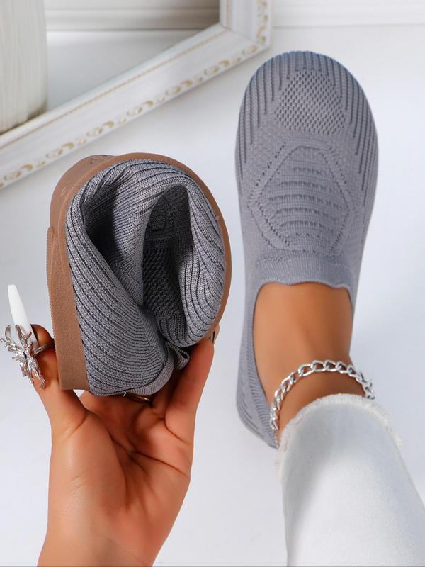 Women's Solid Color Slip on Knit Slippers, Casual Comfortable Flat Shoes for Daily Wear, Lightweight Breathable Shoes for All Seasons