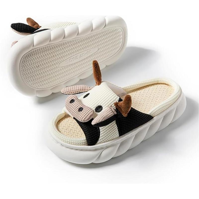 Women's Cartoon Cow Slippers Cute Animal Shape Slippers Thick Sole Soft Indoor Outdoor Slippers