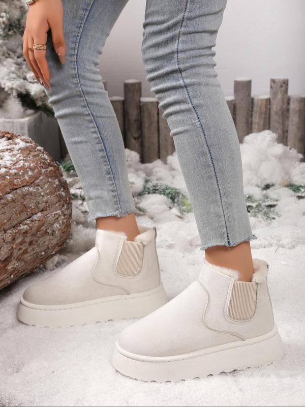 Women's Solid Color Snow Boots, Fashionable Comfortable Ankle Boots for Fall & Winter, Female All-match Round Toe Shoes for Daily Wear