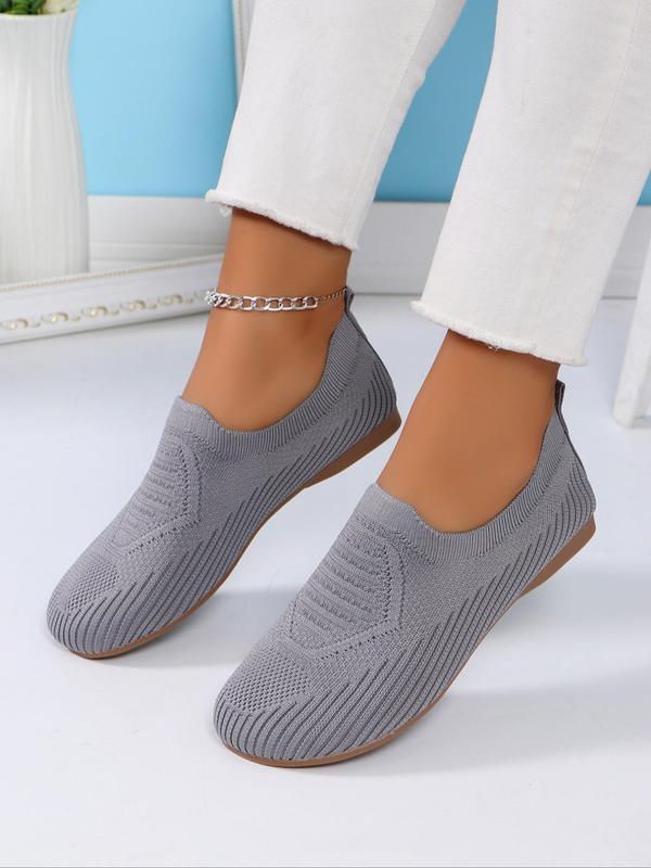 Women's Solid Color Slip on Knit Slippers, Casual Comfortable Flat Shoes for Daily Wear, Lightweight Breathable Shoes for All Seasons