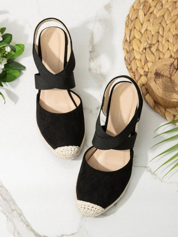 Fashionable Colorblock Criss Cross Strap Espadrille Wedges, Casual Comfortable Wedges for Beach Vacation, Stylish All-match Wedges for Women