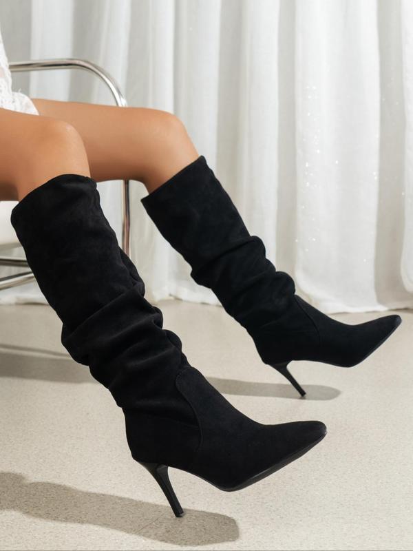 Women's Solid Color Stiletto Heeled Boots, Fashionable Pointed Toe Slouchy Boots for Fall & Winter, Women's Boots for Daily Wear Winter Boots