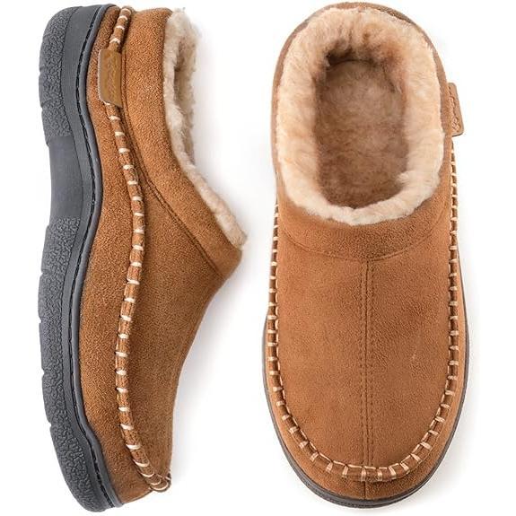 Men's Slip On Moccasin Slippers, Indoor Outdoor Warm Fuzzy Comfy House Shoes, Fluffy Wide Loafer Slippers,size 9-10