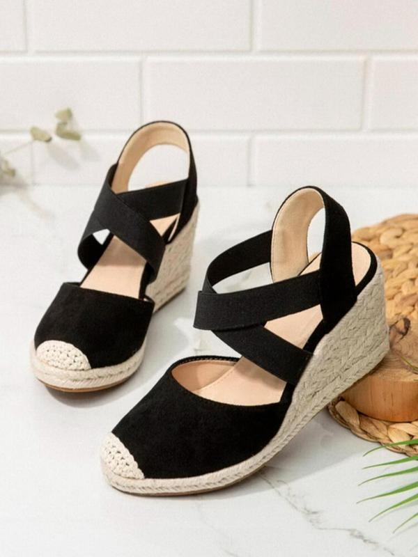 Fashionable Colorblock Criss Cross Strap Espadrille Wedges, Casual Comfortable Wedges for Beach Vacation, Stylish All-match Wedges for Women