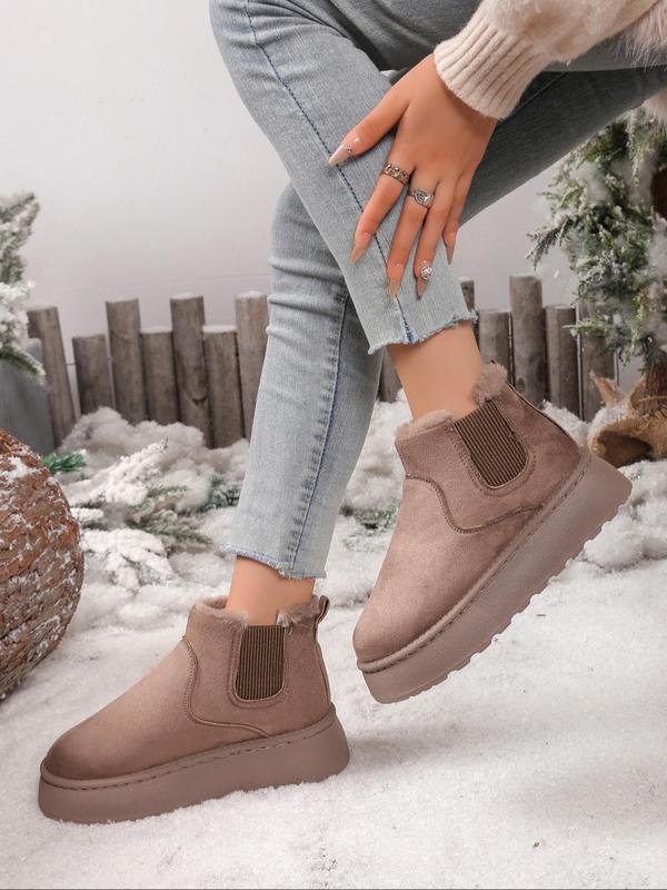 Women's Solid Color Snow Boots, Fashionable Comfortable Ankle Boots for Fall & Winter, Female All-match Round Toe Shoes for Daily Wear