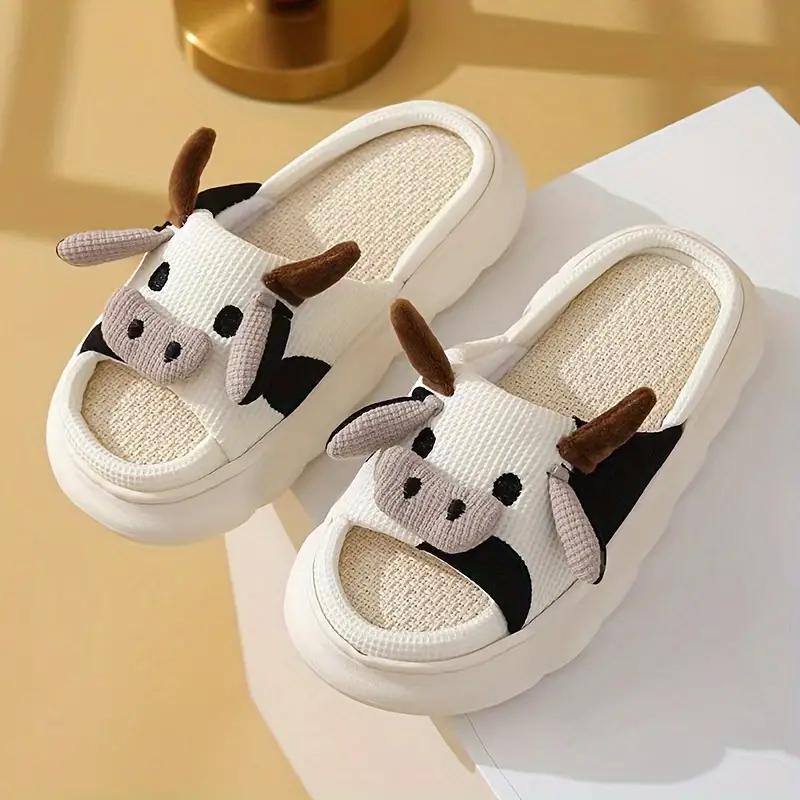 Women's Cartoon Cow Slippers Cute Animal Shape Slippers Thick Sole Soft Indoor Outdoor Slippers