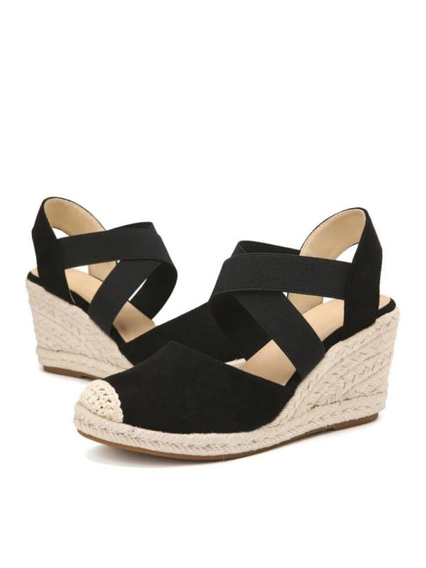 Fashionable Colorblock Criss Cross Strap Espadrille Wedges, Casual Comfortable Wedges for Beach Vacation, Stylish All-match Wedges for Women