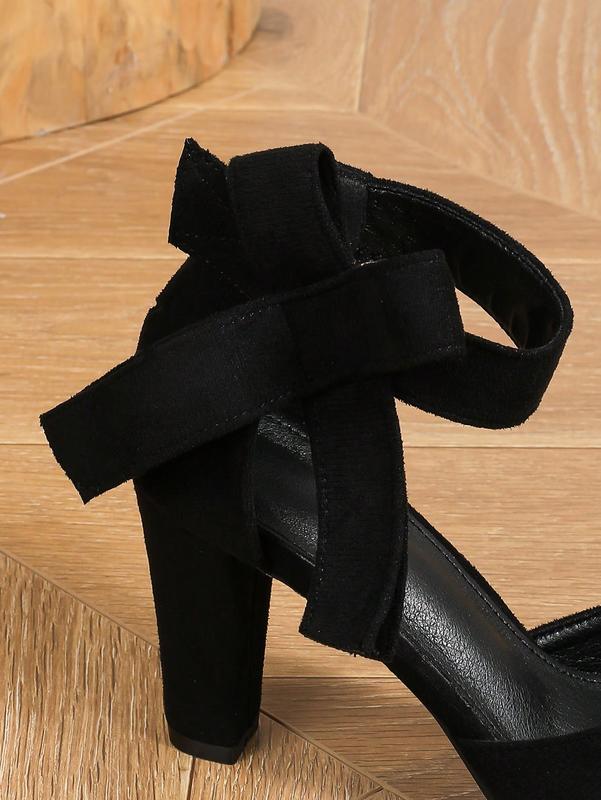 Women's Bow Knot Ankle Strap Design High Heel Shoes With Waterproof Platform, Elegant Autumn And Spring, Black Suede Fabric, Chunky Heel, Trendy Platform Pumps high heel mini  ankleboots outfit comfort shoes affordable quality   Women's boots on sale