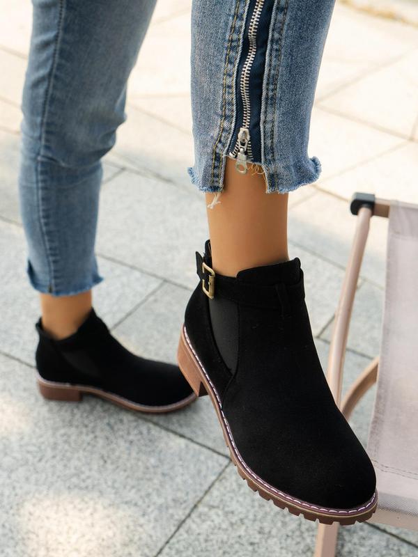 Women's Fashionable Solid Color Ankle Boots, Casual Comfortable Round Toe Boots for Fall & Winter, Female All-match Trendy Shoes for Daily Wear