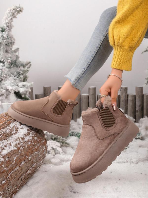 Women's Solid Color Snow Boots, Fashionable Comfortable Ankle Boots for Fall & Winter, Female All-match Round Toe Shoes for Daily Wear