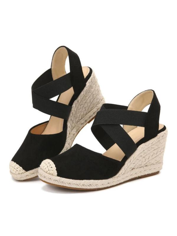 Fashionable Colorblock Criss Cross Strap Espadrille Wedges, Casual Comfortable Wedges for Beach Vacation, Stylish All-match Wedges for Women