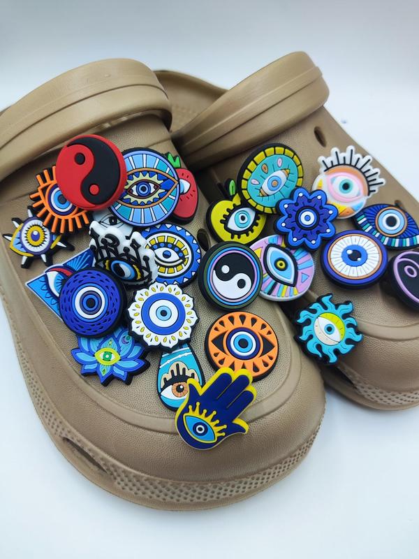 Evil Eye Series Shoe Decoration Charms, 25pcs Cute Cartoon Eye Design Shoe Decoration, Fashionable Shoes Decoration for Clogs, Shoes DIY Accessories