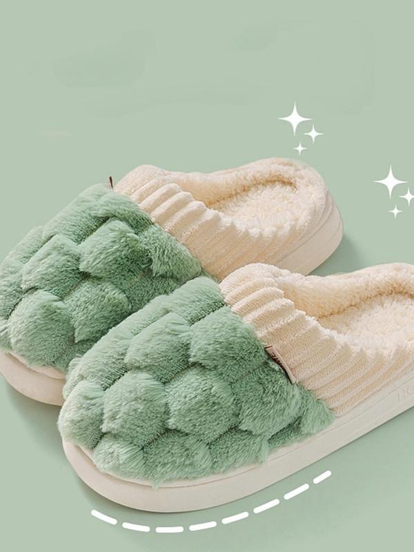 Women's Colorblock Fluffy Plush Slippers, 2024 New Style Casual Soft Comfortable Anti-slip Home Slippers, Warm Slippers for Indoor & Outdoor Use for Fall & Winter