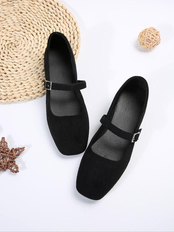 Women's Fashionable Solid Color Square Toe Mary Jane Flats, Casual Comfortable Buckle Design Shoes for Daily Wear, All-match Commuter Shoes for Women & Girls