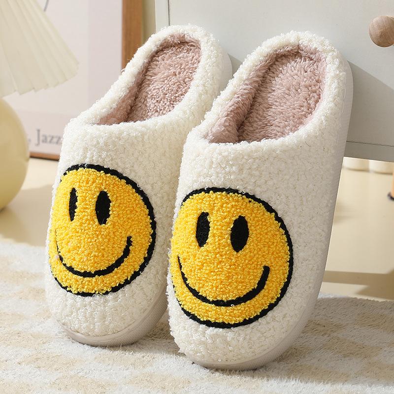 Retro Fuzzy Face Slippers for Women Men Soft Home Non-Slip Couple Style Casual Smile Face Slippers Indoor Outdoor Warm Walking Shoes Girl Footwear