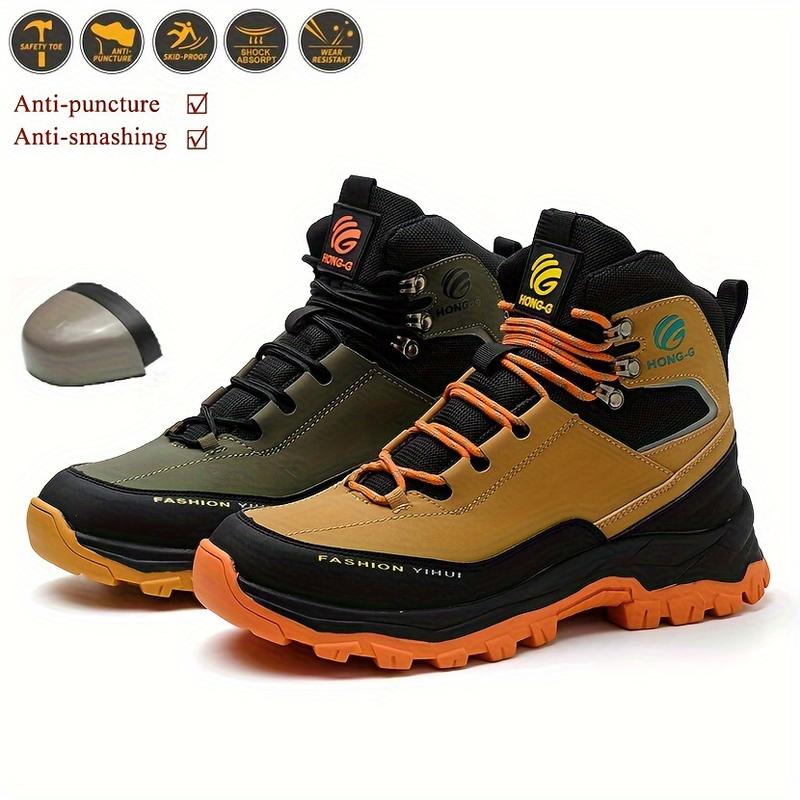 Mens Fashion-Forward Safety Work Shoes - Rugged High-Top Steel Toe, Puncture-Resistant, Ultra-Comfortable, Non-Slip Rubber Sole - Durable & Stylish Footwear for Men