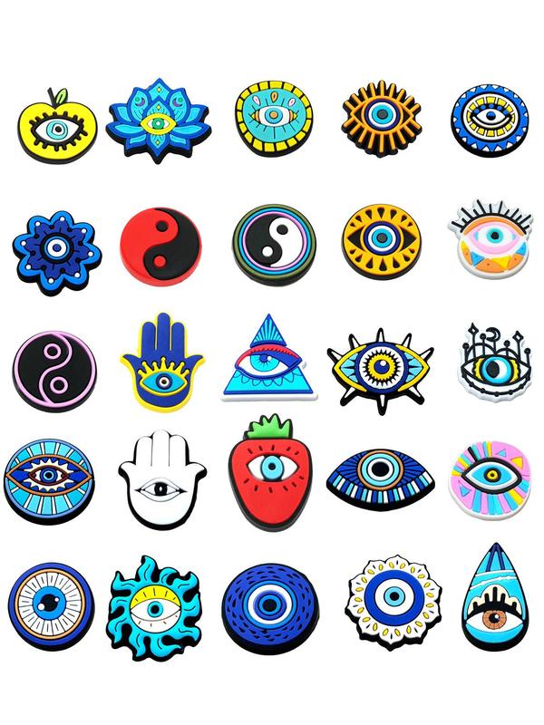 Evil Eye Series Shoe Decoration Charms, 25pcs Cute Cartoon Eye Design Shoe Decoration, Fashionable Shoes Decoration for Clogs, Shoes DIY Accessories