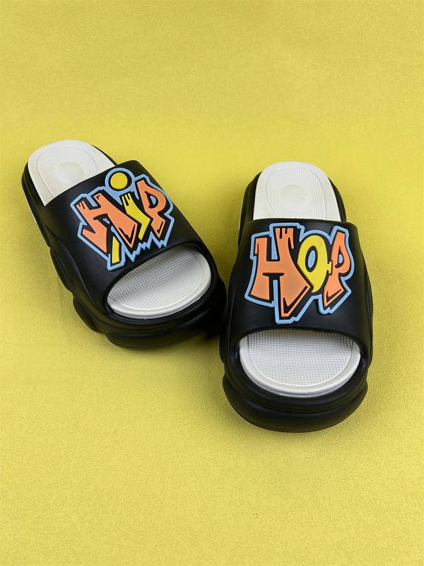 Men's Fashionable Casual Letter Print Design Slippers, Summer 2024 Soft Lightweight Non-slip Slippers for Home, Basic House Shoes for Indoor and Outdoor