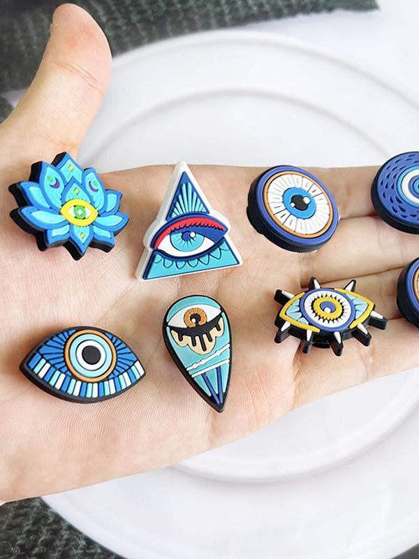 Evil Eye Series Shoe Decoration Charms, 25pcs Cute Cartoon Eye Design Shoe Decoration, Fashionable Shoes Decoration for Clogs, Shoes DIY Accessories