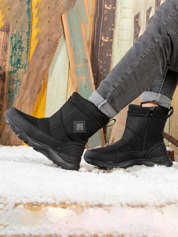 Men's 1 Pair Fashionable Plain Zip Side Mid-calf Boots, Casual Outdoor Waterproof Warm Boots, Versatile Anti-slip Boots