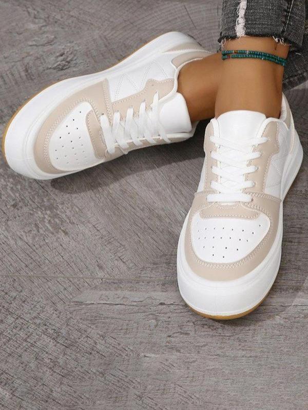 Women's Fashionable Patchwork Lace Up Front Low Top Sneakers, Casual Comfortable Breathable Sports Shoes, Female All-match Round Toe Shoes for Daily Wear