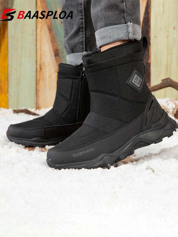 Men's 1 Pair Fashionable Plain Zip Side Mid-calf Boots, Casual Outdoor Waterproof Warm Boots, Versatile Anti-slip Boots