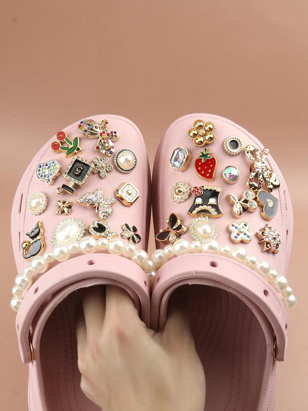 Heart & Flower & Butterfly & Cat Design Clogs Ornaments, 30pcs set(Random Style1  Style 2 Shipped) Cute Shoes Decorations, Fashionable Shoes Accessories Gift