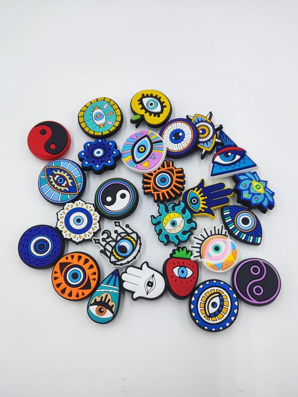 Evil Eye Series Shoe Decoration Charms, 25pcs Cute Cartoon Eye Design Shoe Decoration, Fashionable Shoes Decoration for Clogs, Shoes DIY Accessories