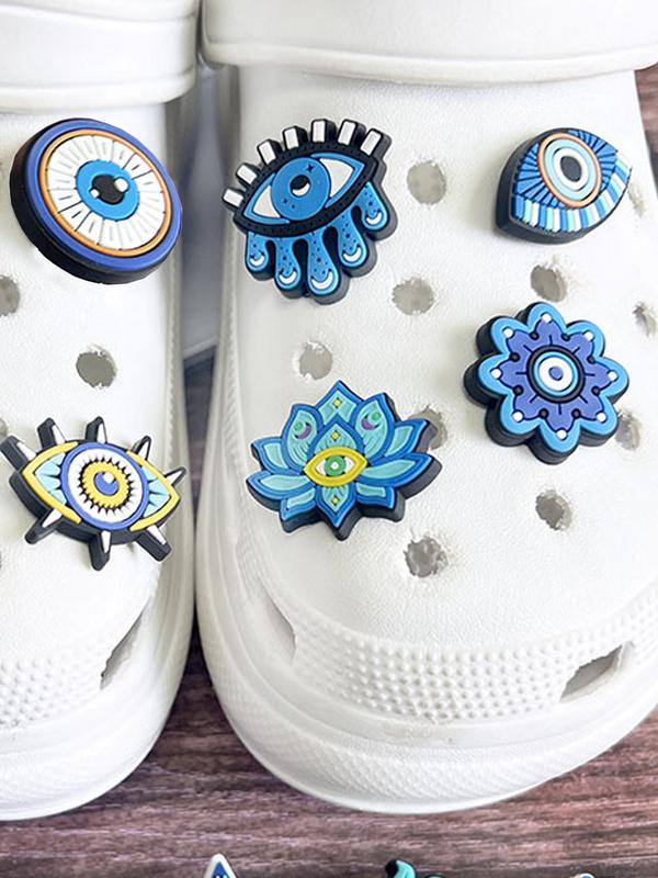 Evil Eye Series Shoe Decoration Charms, 25pcs Cute Cartoon Eye Design Shoe Decoration, Fashionable Shoes Decoration for Clogs, Shoes DIY Accessories