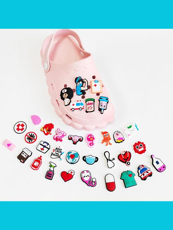 Medical Themed Shoe Charms, Cute Cartoon Nurse & Doctor & Heart & Medicine Design Shoe Decoration, Fashionable Shoes Decoration for Women & Men