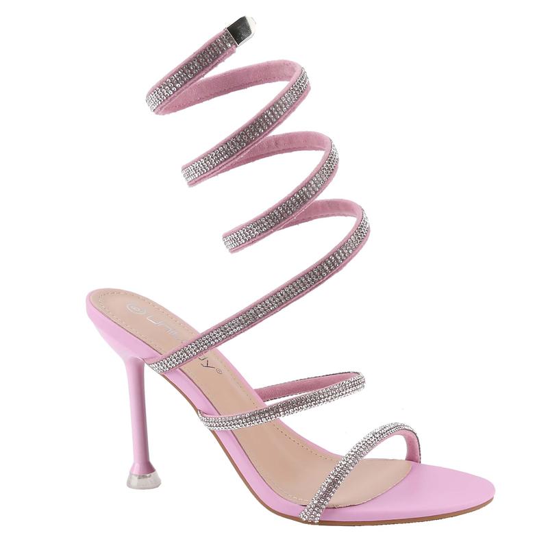 Belovely Women Rhinestone Spiral Ankle Wrap Strap High Heels Sandals fall heels prom heels daily wear