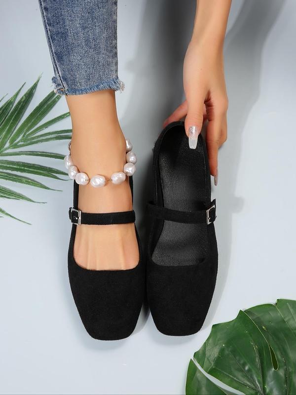 Women's Fashionable Solid Color Square Toe Mary Jane Flats, Casual Comfortable Buckle Design Shoes for Daily Wear, All-match Commuter Shoes for Women & Girls