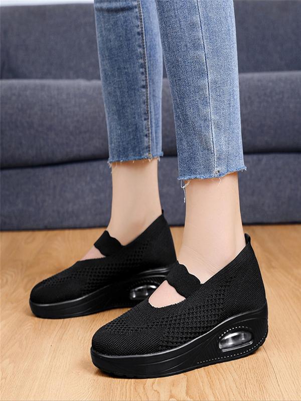 Women's Solid Color Slip on Air Cushion Sneakers, Casual Comfortable Breathable Sports Shoes, All-match Commuter Shoes for Work & Daily Wear, Shoes for Women