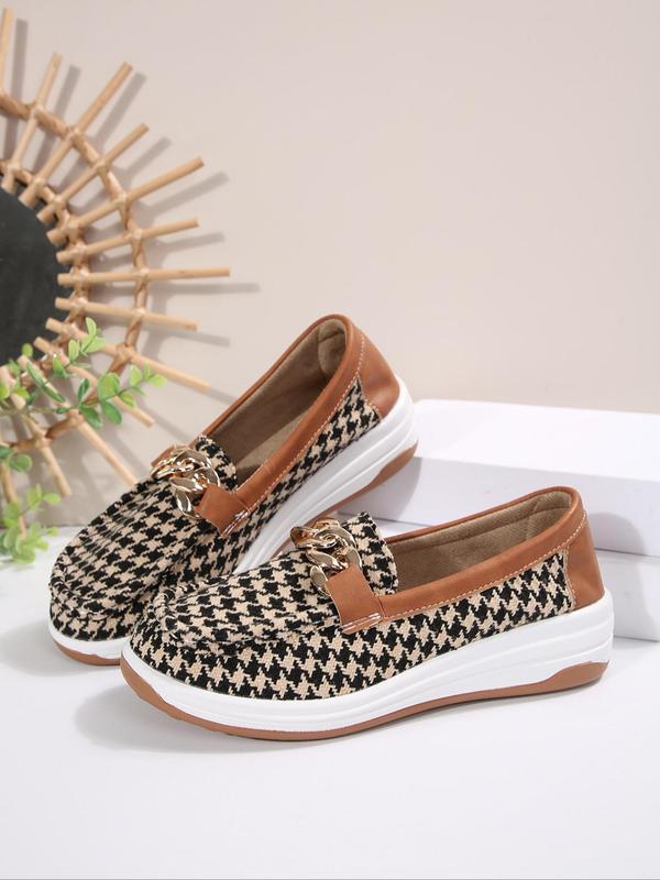 Women's Fashionable Houndstooth Pattern Slip on Loafers, Casual Comfortable Round Toe Flat Shoes for Daily Wear, Lightweight Breathable Shoes for All Seasons