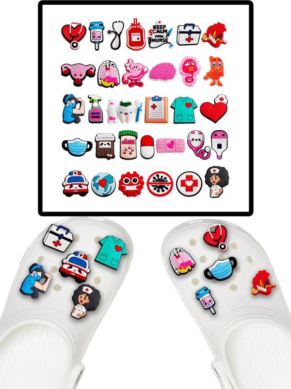 Medical Themed Shoe Charms, Cute Cartoon Nurse & Doctor & Heart & Medicine Design Shoe Decoration, Fashionable Shoes Decoration for Women & Men