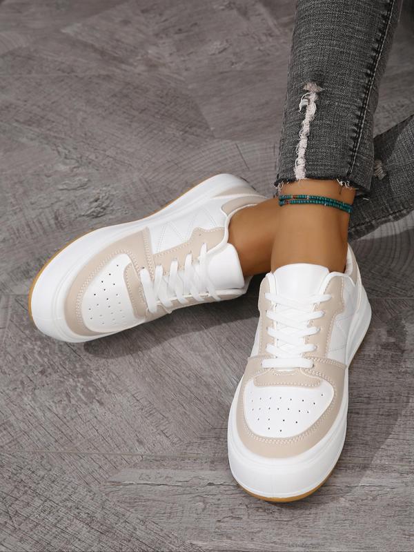 Women's Fashionable Patchwork Lace Up Front Low Top Sneakers, Casual Comfortable Breathable Sports Shoes, Female All-match Round Toe Shoes for Daily Wear