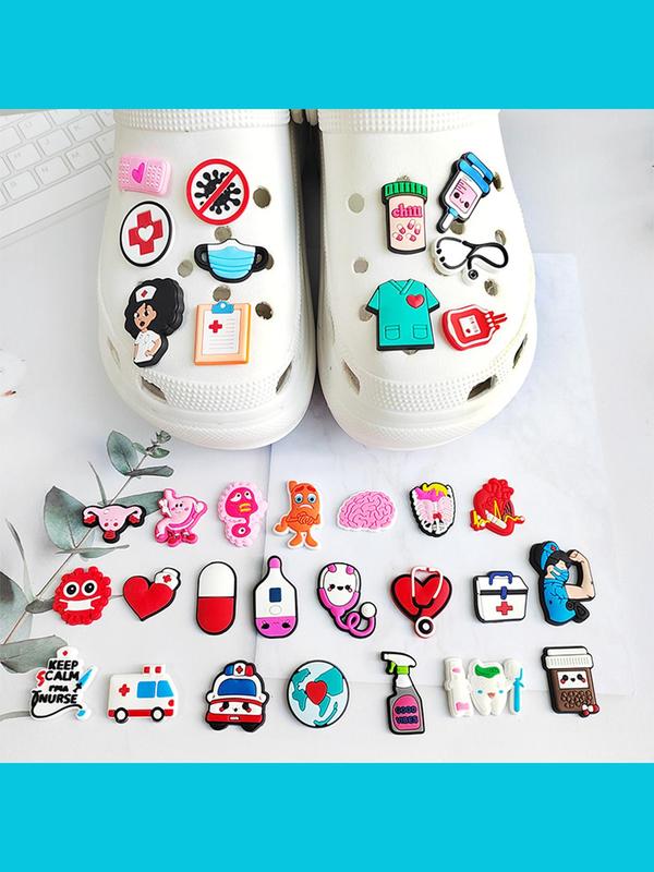 Medical Themed Shoe Charms, Cute Cartoon Nurse & Doctor & Heart & Medicine Design Shoe Decoration, Fashionable Shoes Decoration for Women & Men