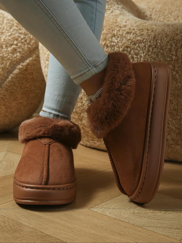 Men's Solid Color Plush Platform Slippers, Casual Soft Comfortable Home Slippers, Warm House Slippers Boots for Indoor & Outdoor Use for Winter