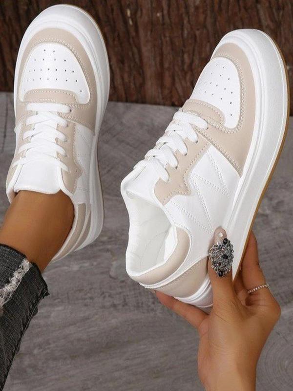 Women's Fashionable Patchwork Lace Up Front Low Top Sneakers, Casual Comfortable Breathable Sports Shoes, Female All-match Round Toe Shoes for Daily Wear