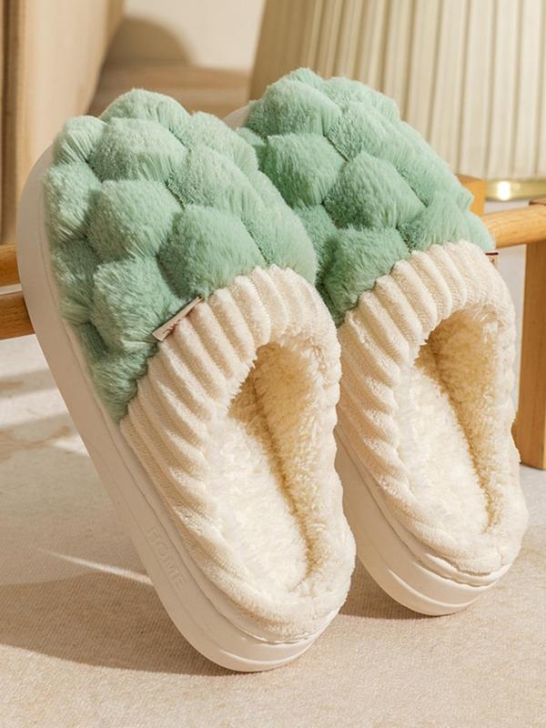 Women's Colorblock Fluffy Plush Slippers, 2024 New Style Casual Soft Comfortable Anti-slip Home Slippers, Warm Slippers for Indoor & Outdoor Use for Fall & Winter