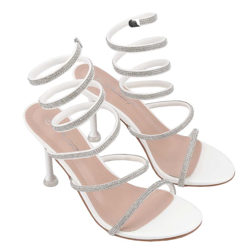 Belovely Women Rhinestone Spiral Ankle Wrap Strap High Heels Sandals fall heels prom heels daily wear