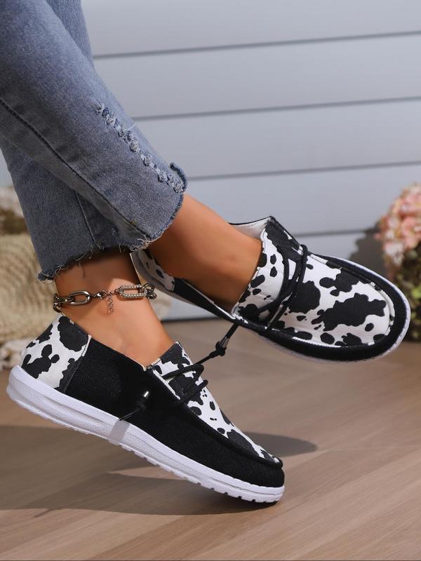 Women's Cute Cow Graphic Flat Shoes, Western Style Lightweight Non-slip Soft Comfortable Flats for Girls, Comfy Chic Casual Sports Shoes for Daily Wear, Girl's Walking Shoes, Footwear