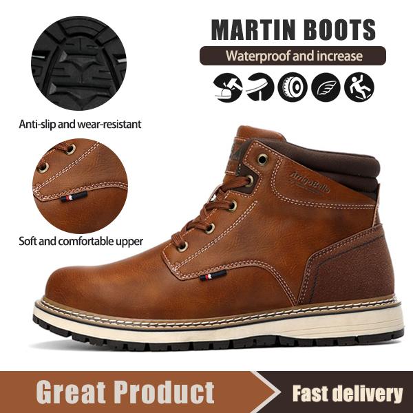 ARRIGO BELLO Winter Boots, Martin Boots Men's Fashion Casual Sports Shoes Non-slip Men's Snow Boots Warm Outdoor Men's Waterproof Shoes (Brown) work boot