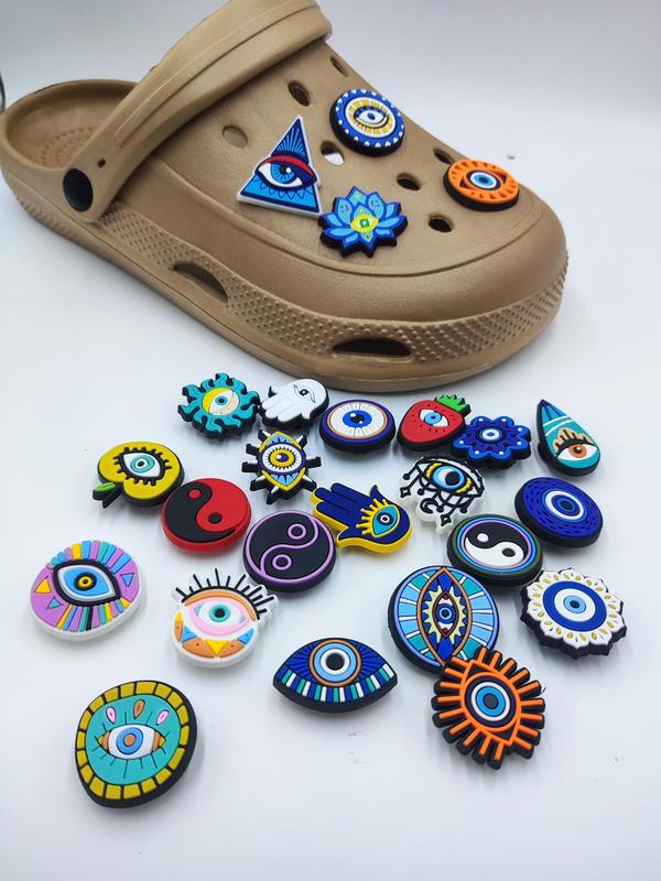 Evil Eye Series Shoe Decoration Charms, 25pcs Cute Cartoon Eye Design Shoe Decoration, Fashionable Shoes Decoration for Clogs, Shoes DIY Accessories