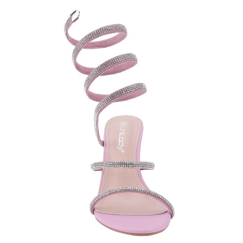 Belovely Women Rhinestone Spiral Ankle Wrap Strap High Heels Sandals fall heels prom heels daily wear